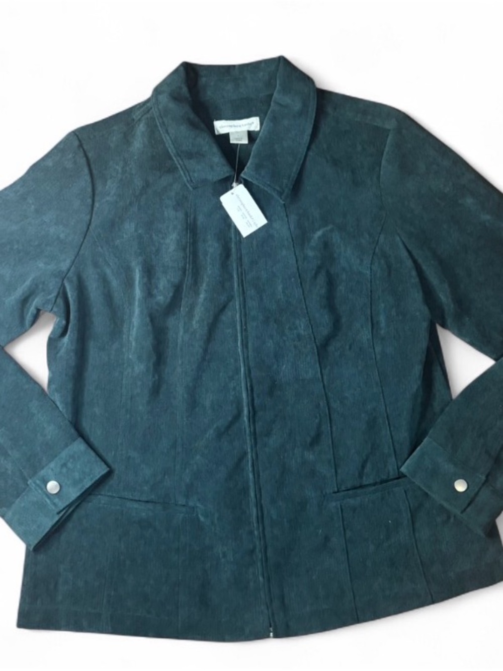 NWT Christopher & Banks Forest Green/Teal Suede Full-Zip Jacket Size Large